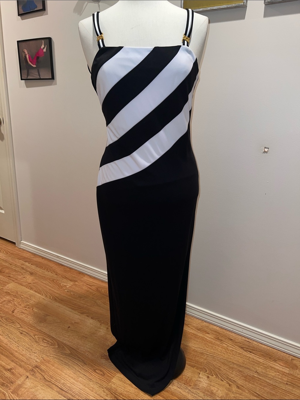 Joseph Ribkoff Black and White Striped Maxi Dress